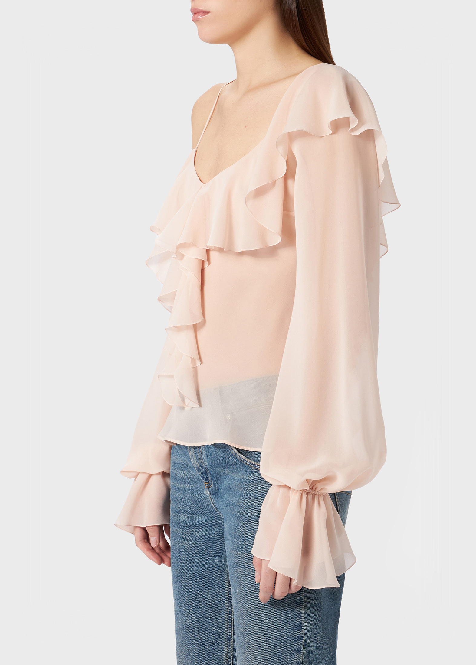 Blumarine Asymmetric-neck Silk Blouse In Nude