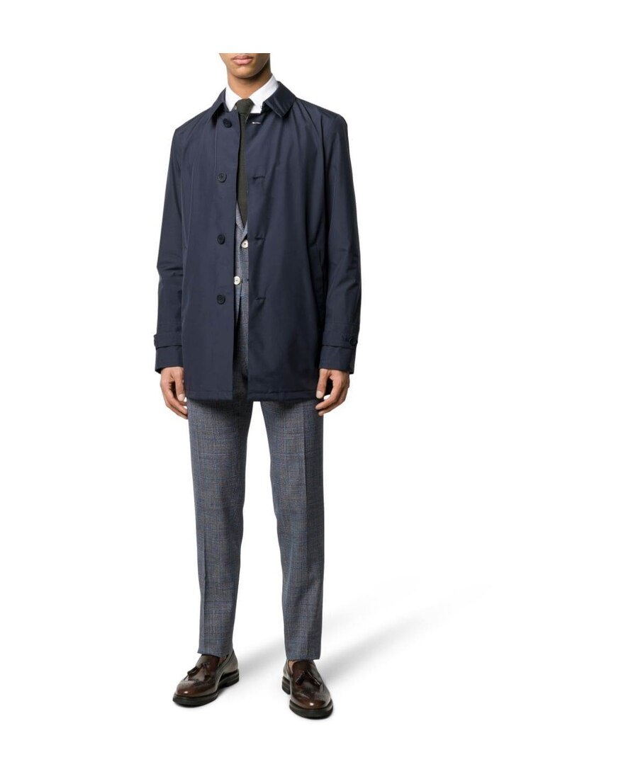 Herno Point-collar Button-through Coat In Blue