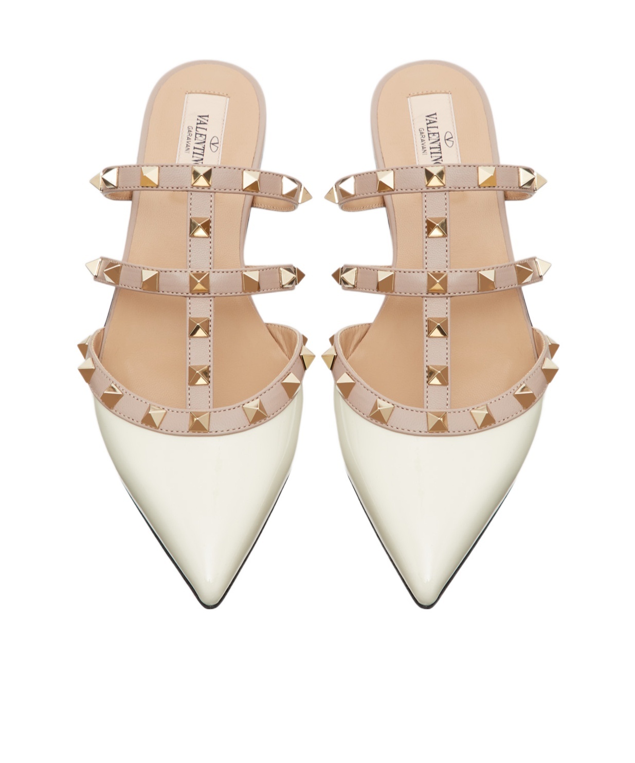 Shop Valentino Rockstud Patent-leather Mule In Nude