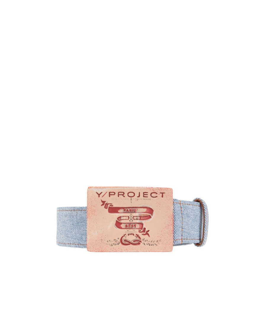 Y/project Logo Printed Denim Belt In Nude