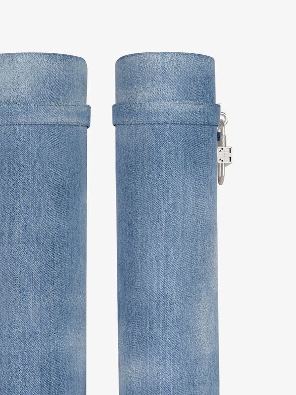 Shop Givenchy Shark Lock Boots In Washed Denim In Medium Blue