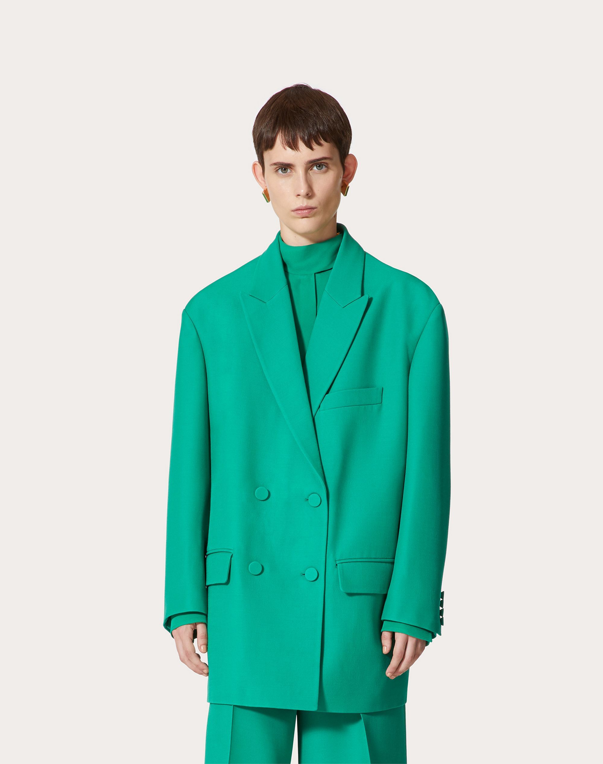 Valentino Oversized Double-breasted Wool And Silk-blend Crepe Blazer In Green