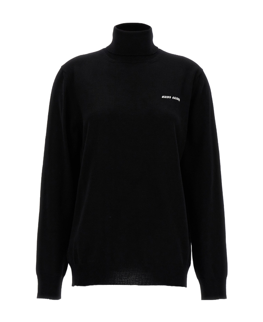 Miu Miu High-necked Long-sleeved Sweater In Black