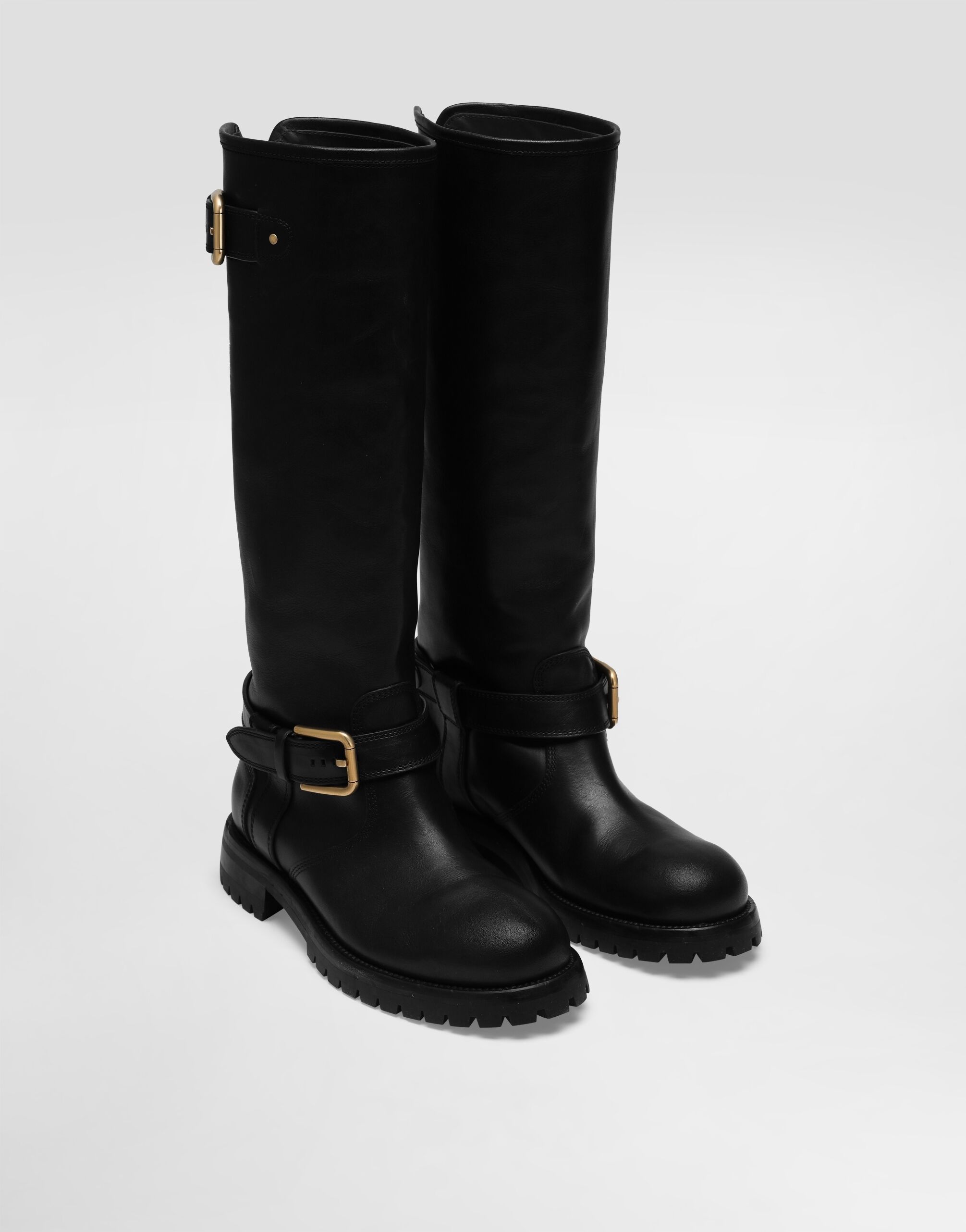 Dolce & Gabbana Buckle Lug Mid-calf Round Toe Boots In Black