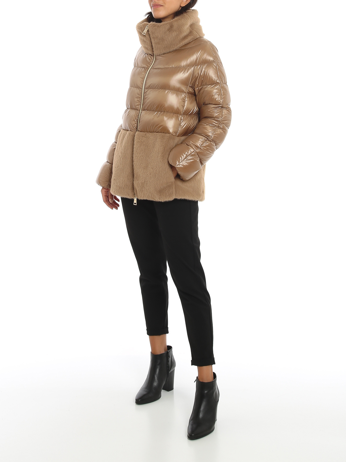 Herno Panelled High-neck Puffer Jacket In Brown