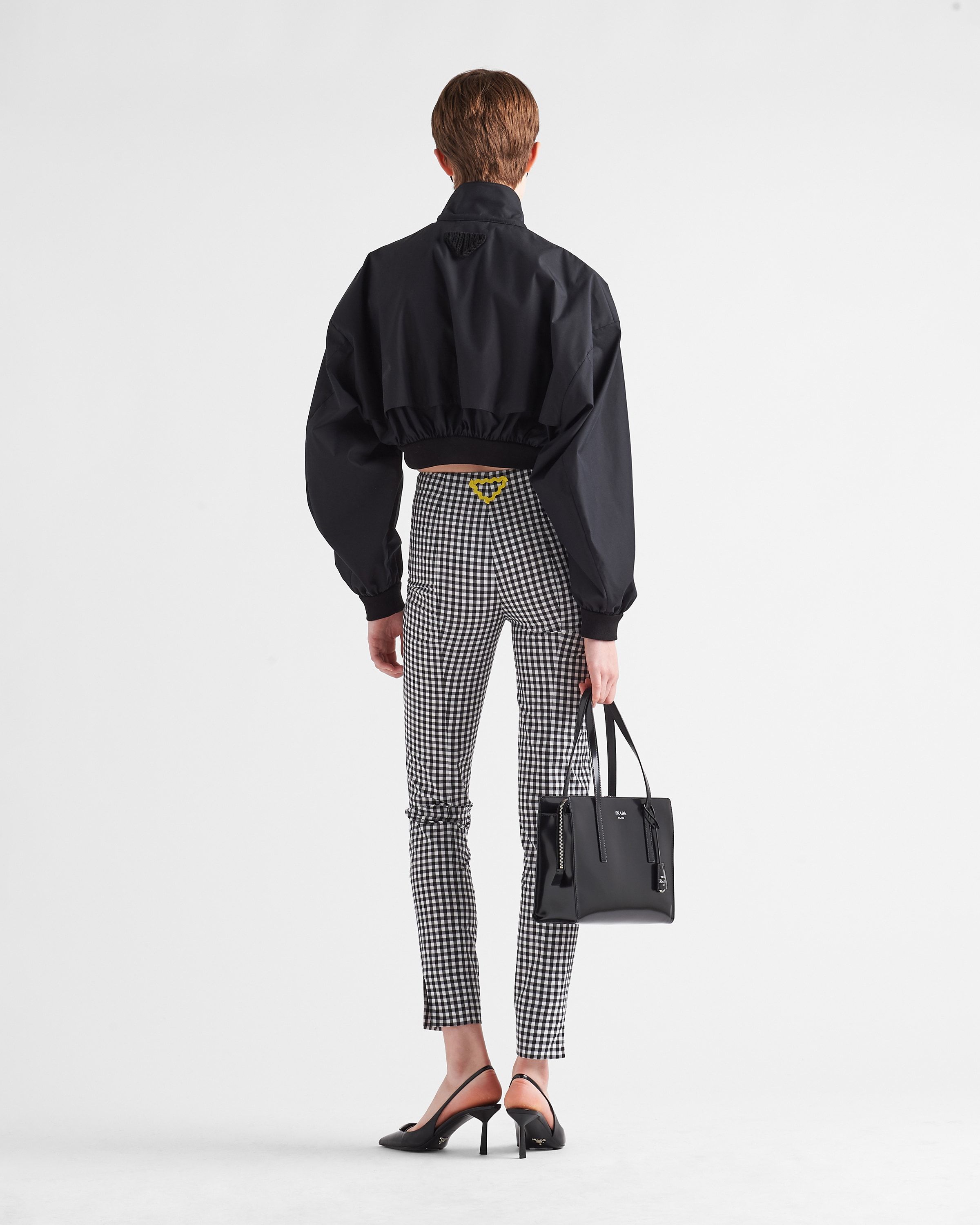 Prada Gingham-check Trousers In Gray