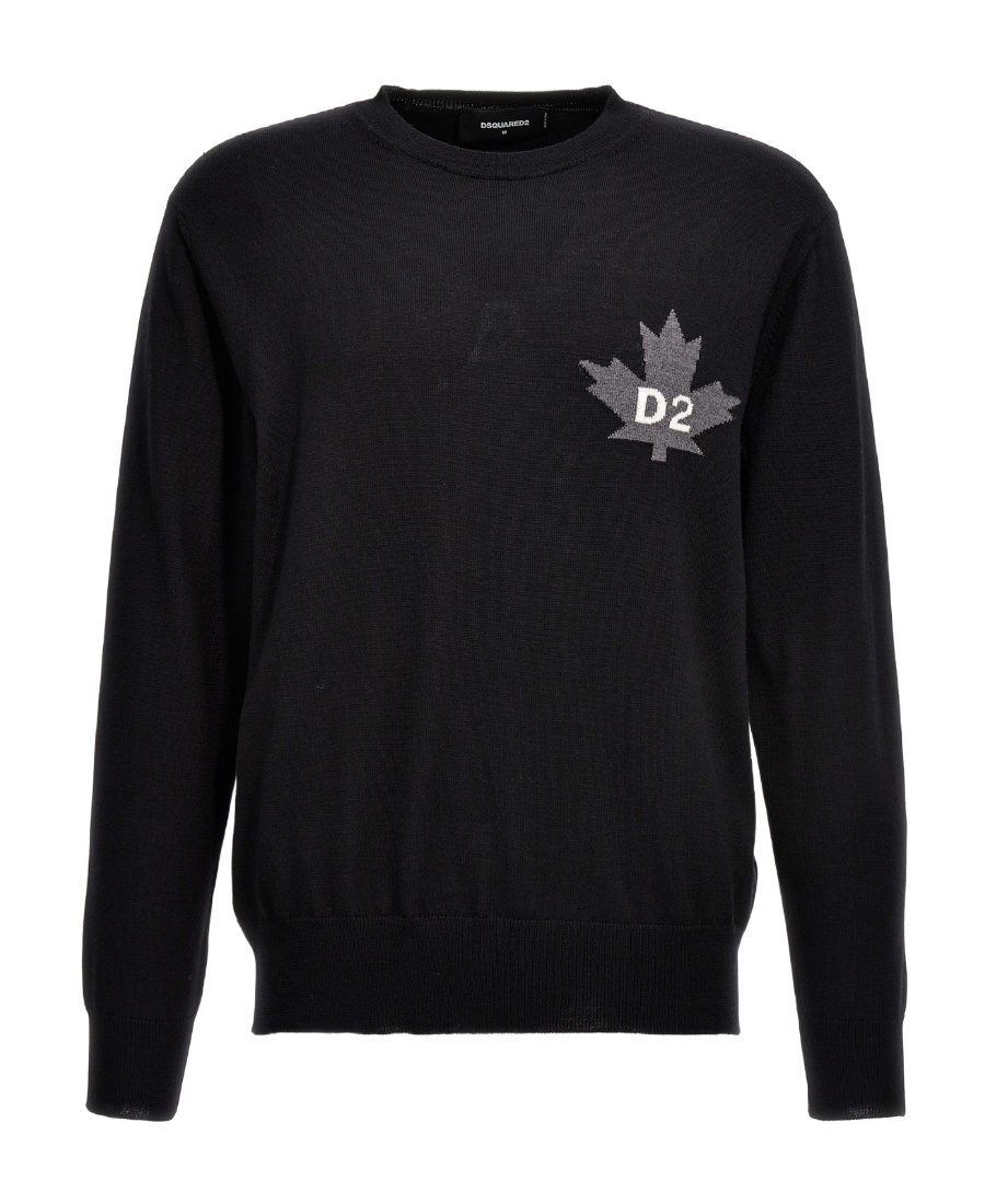 Dsquared2 D2 Leaf Wool Sweater In Black