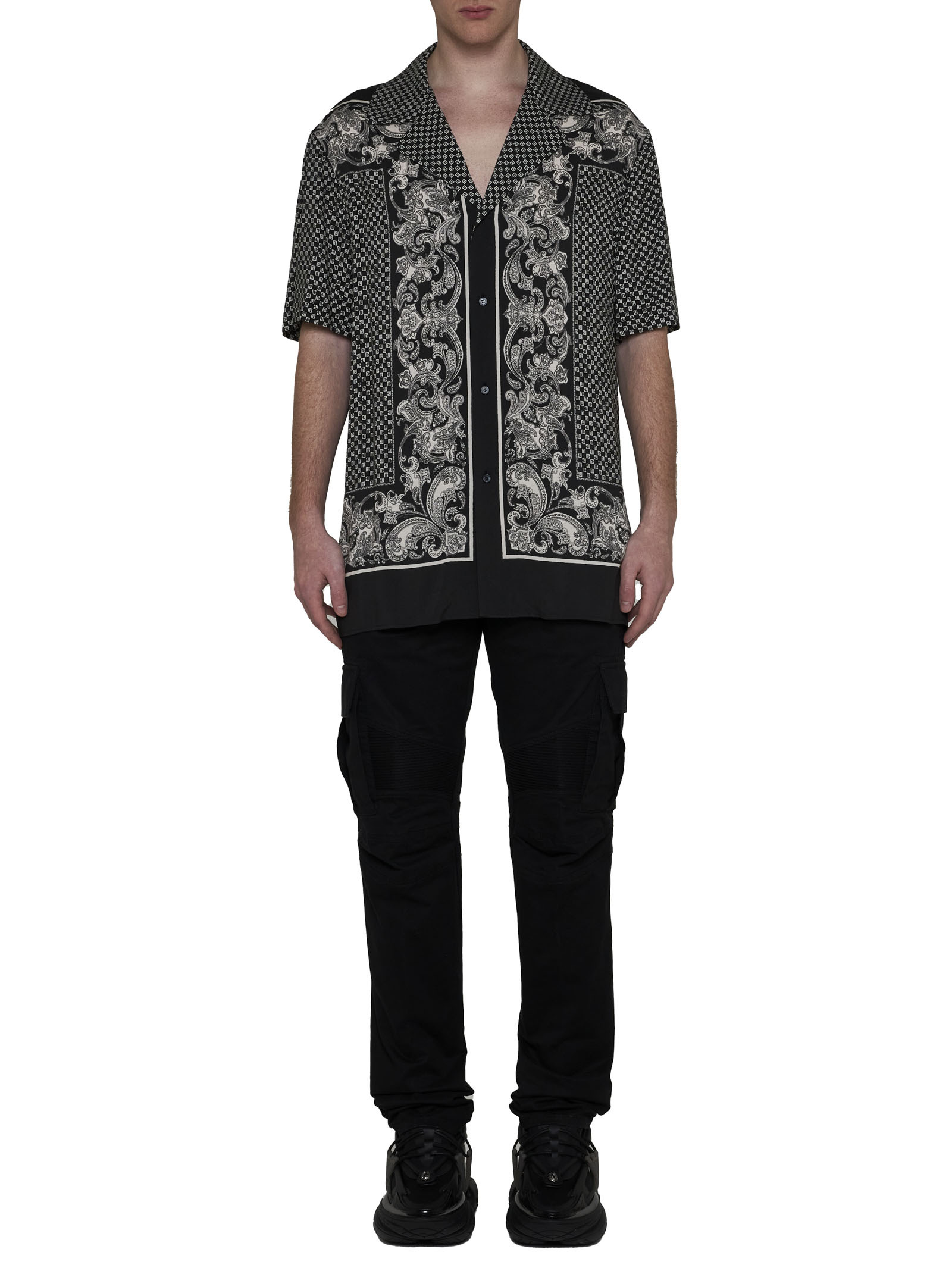 Shop Balmain Cargo-pockets Stretch-cotton Trousers In Black