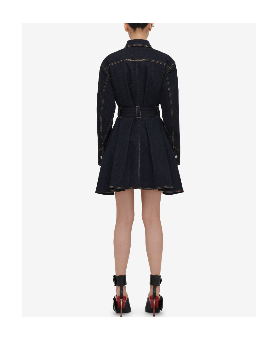 Alexander Mcqueen Zip-up Denim Shirt Dress In Blue