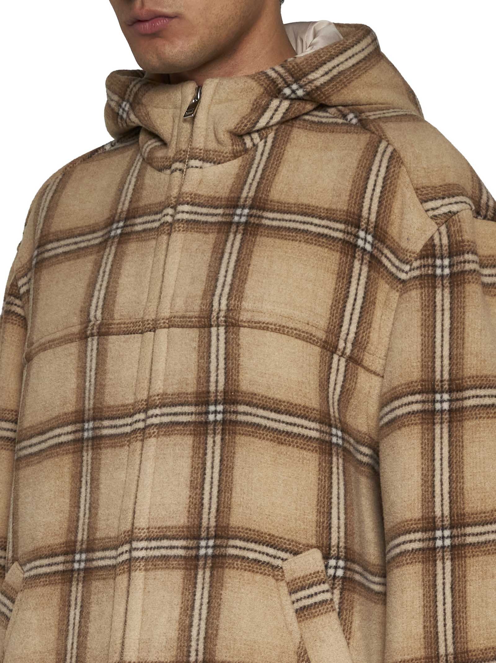 Isabel Marant Checked Hooded Drawstring-trim Jacket In Brown