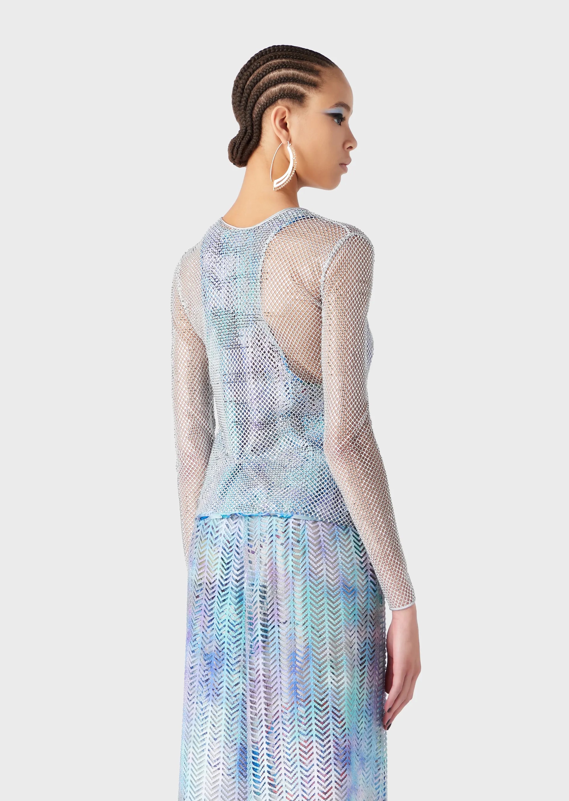 Giorgio Armani Crystal Mesh Zipper Cardigan In White