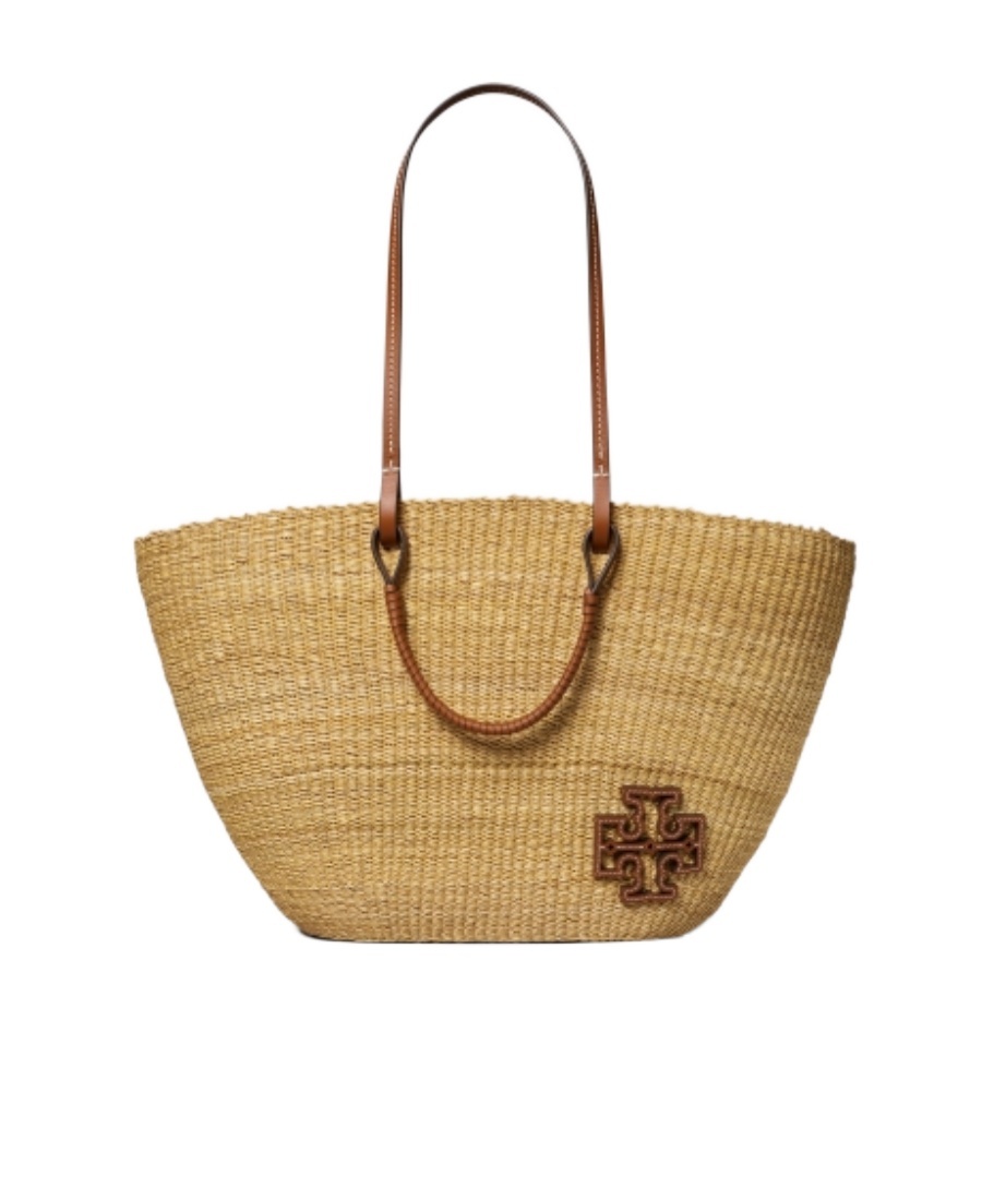 Tory Burch Ella Straw Tote Bag In Nude