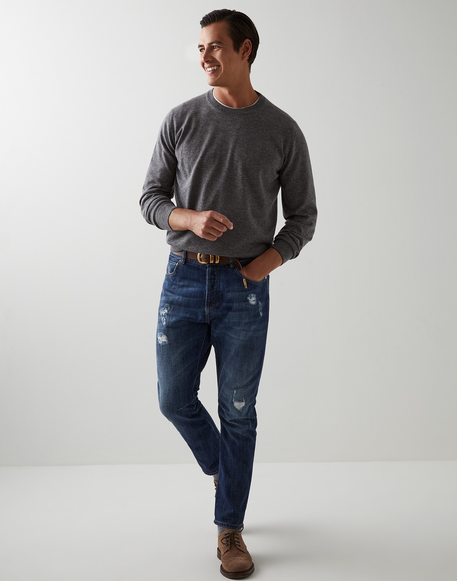 Brunello Cucinelli Long-sleeve Cashmere Jumper In Gray