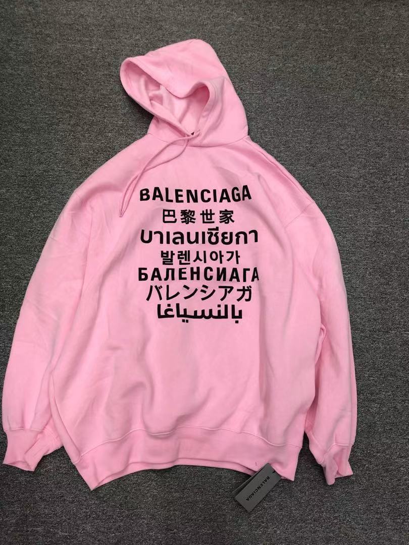 Balenciaga Languages Print Hoodie In Pink