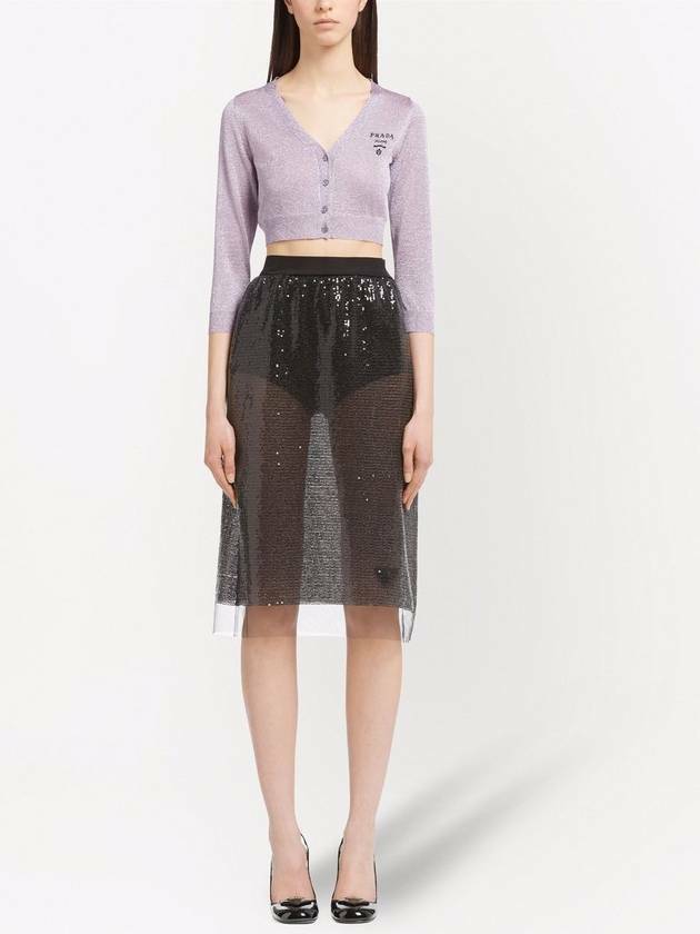 Prada Logo Inlaid Short Cardigan In Purple