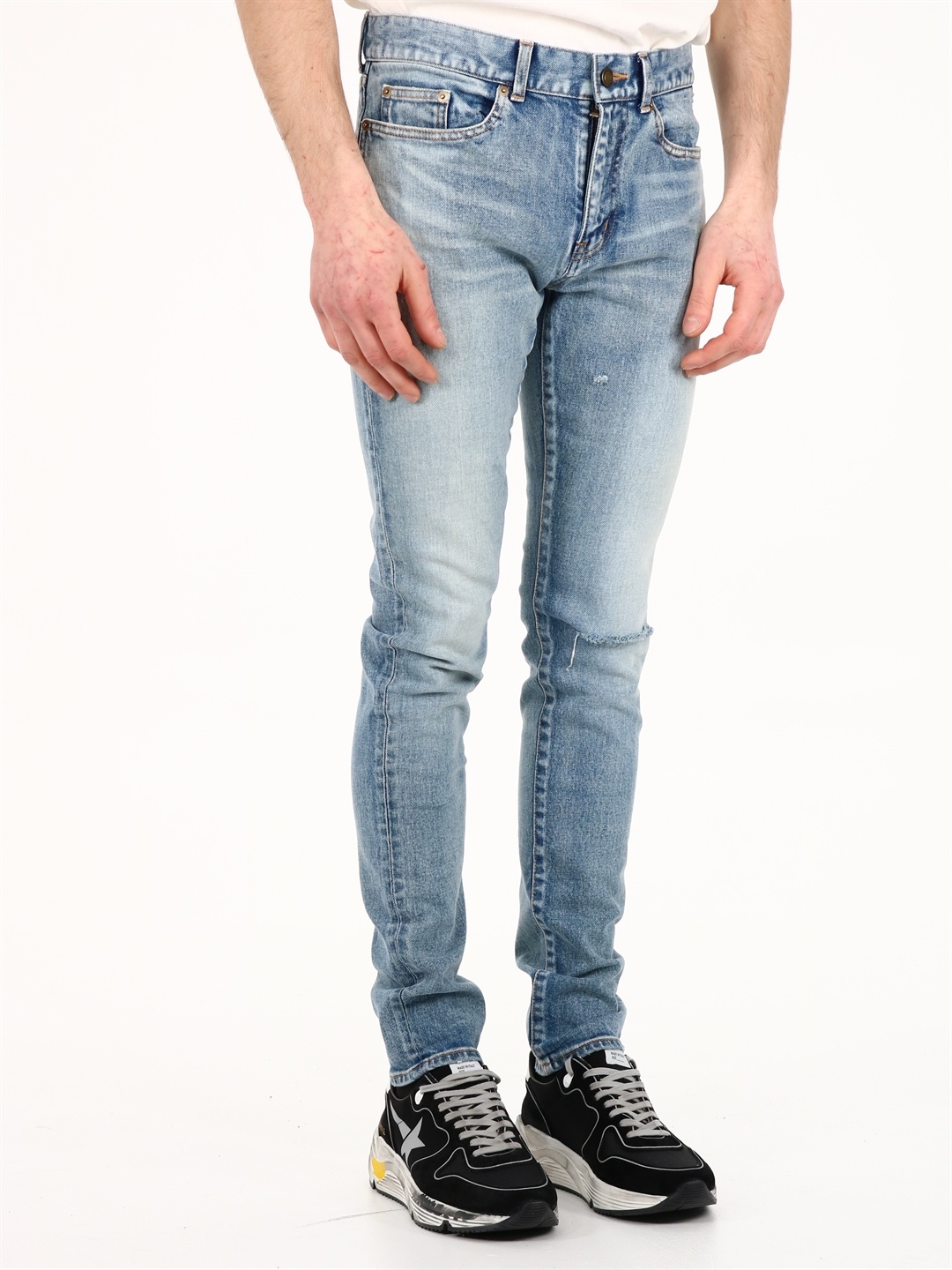 Saint Laurent 15cm Skinny Low Waist Cotton Denim Jeans In Blue
