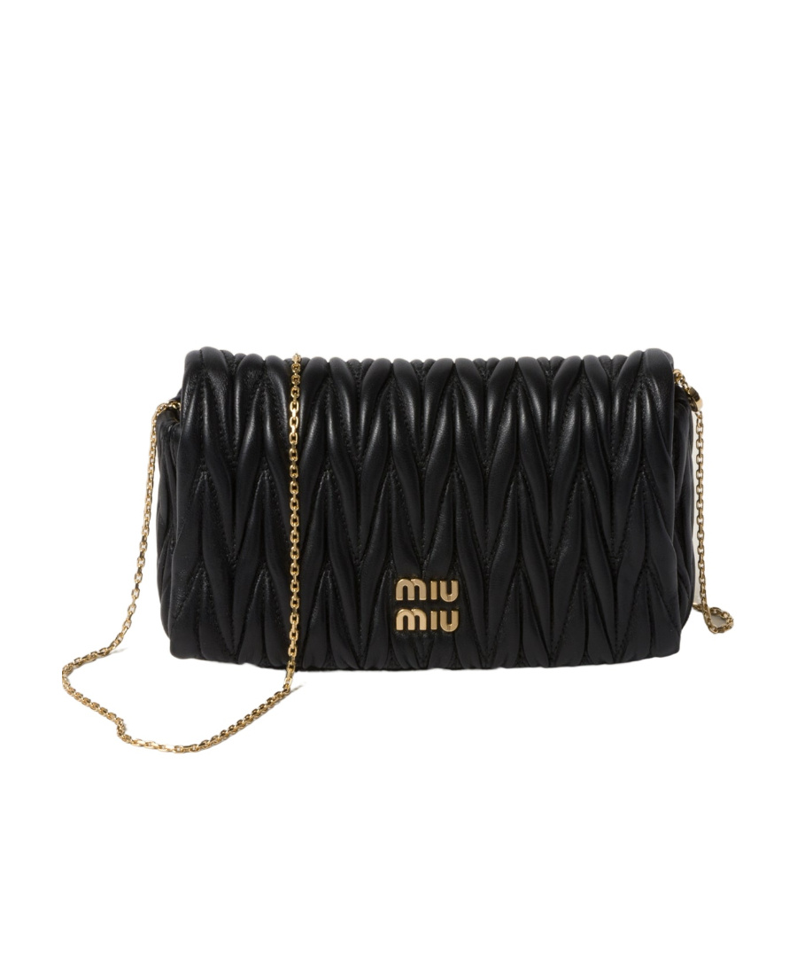 Miu Miu Mini Matelassé Leather Shoulder Bag In Black