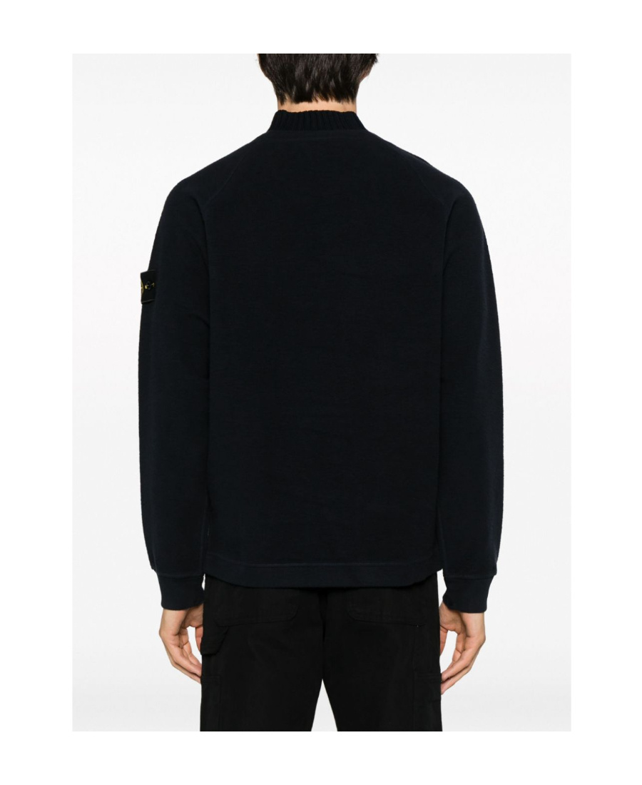Stone Island Black Sweater With High Neck And Patch Logo On The Sleeve In Wool In Blue