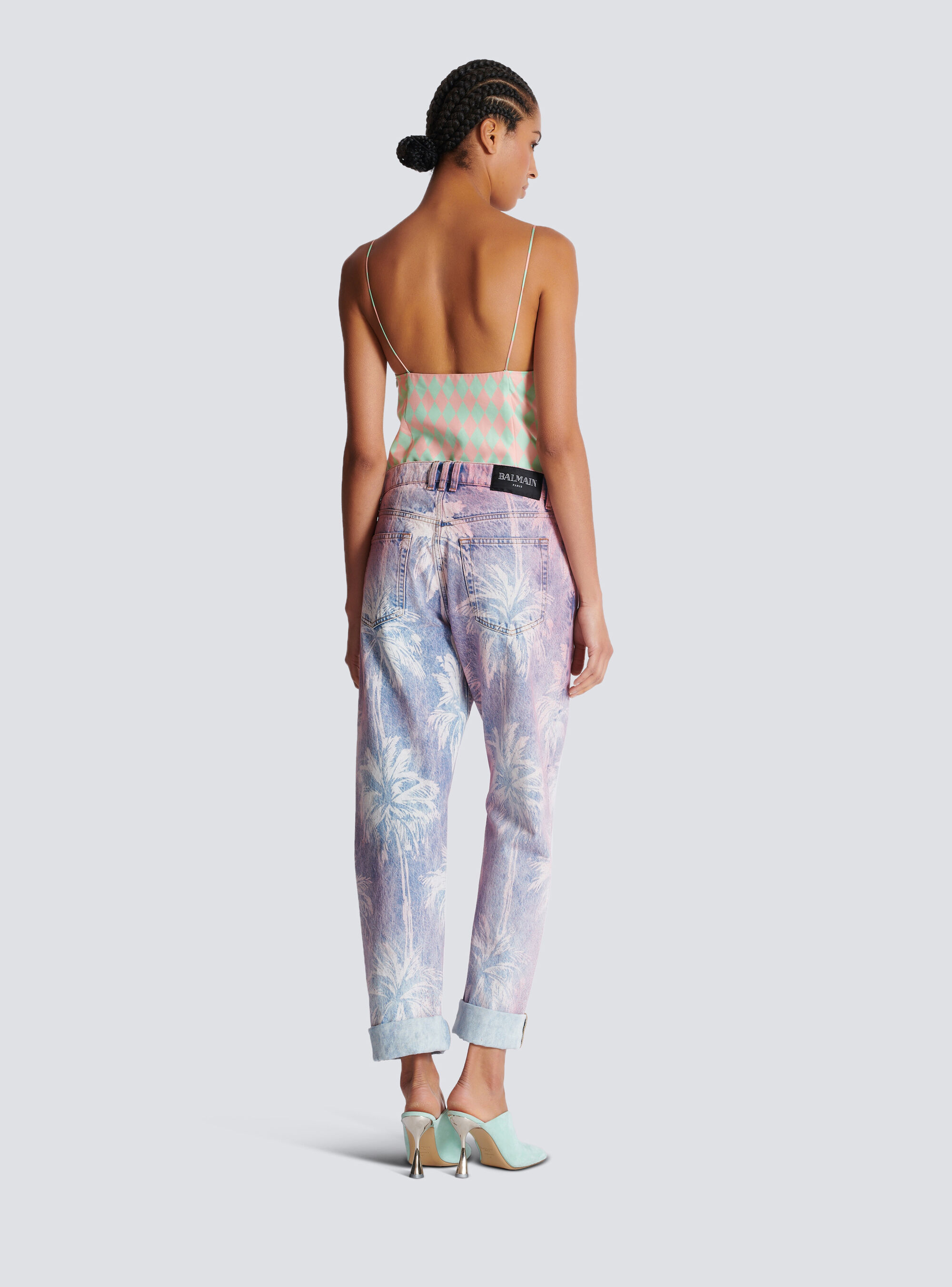 Balmain Palm Tree-print Boyfriend Jeans In Blue