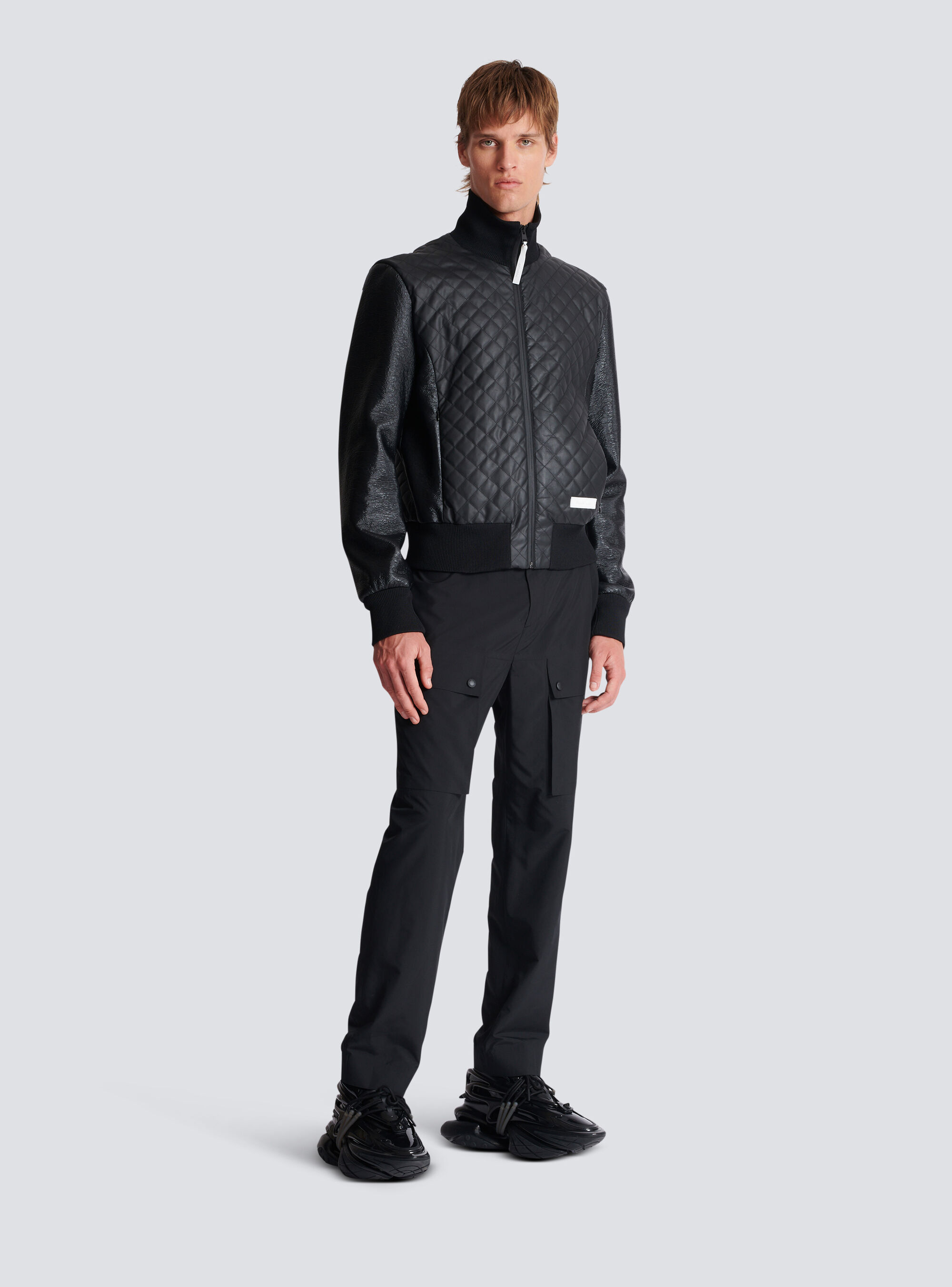 Balmain Black Main Lab Faux-leather Bomber Jacket In Black