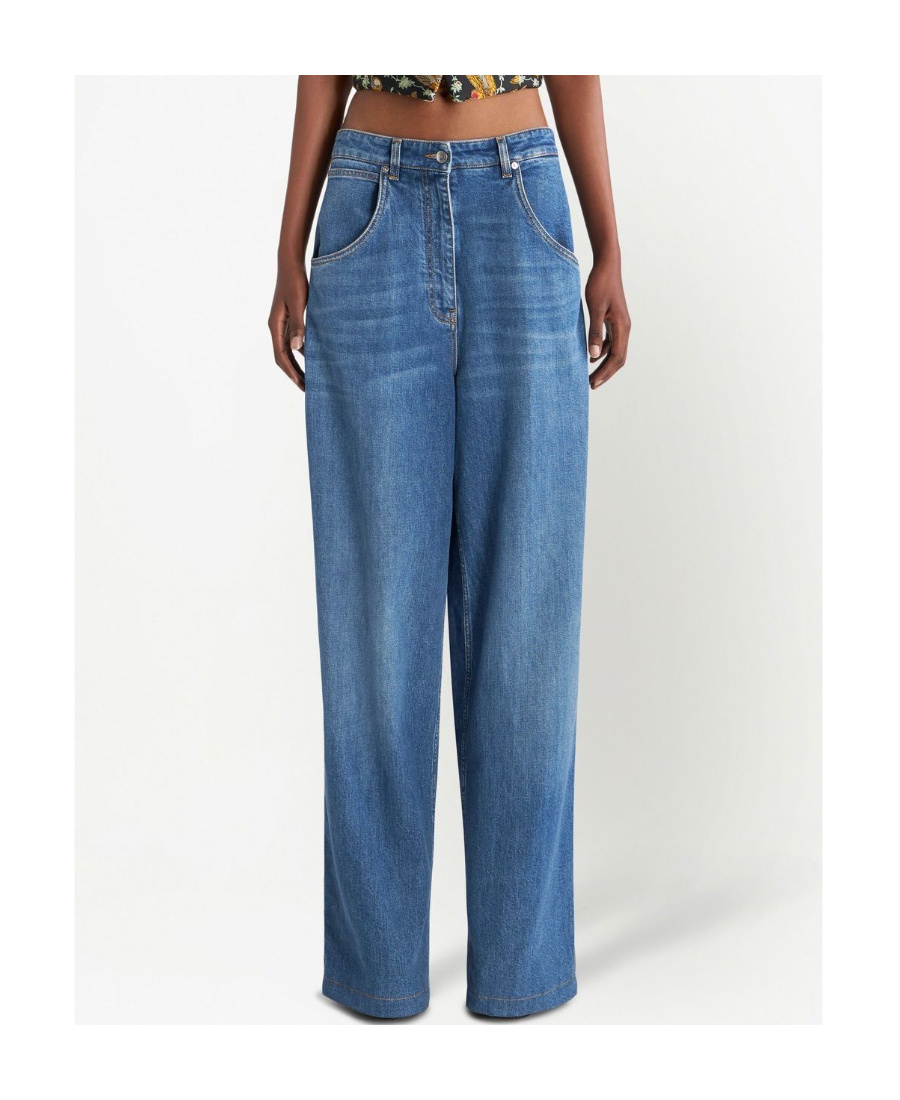 Etro Denim Jeans With Applied Patch In Blue