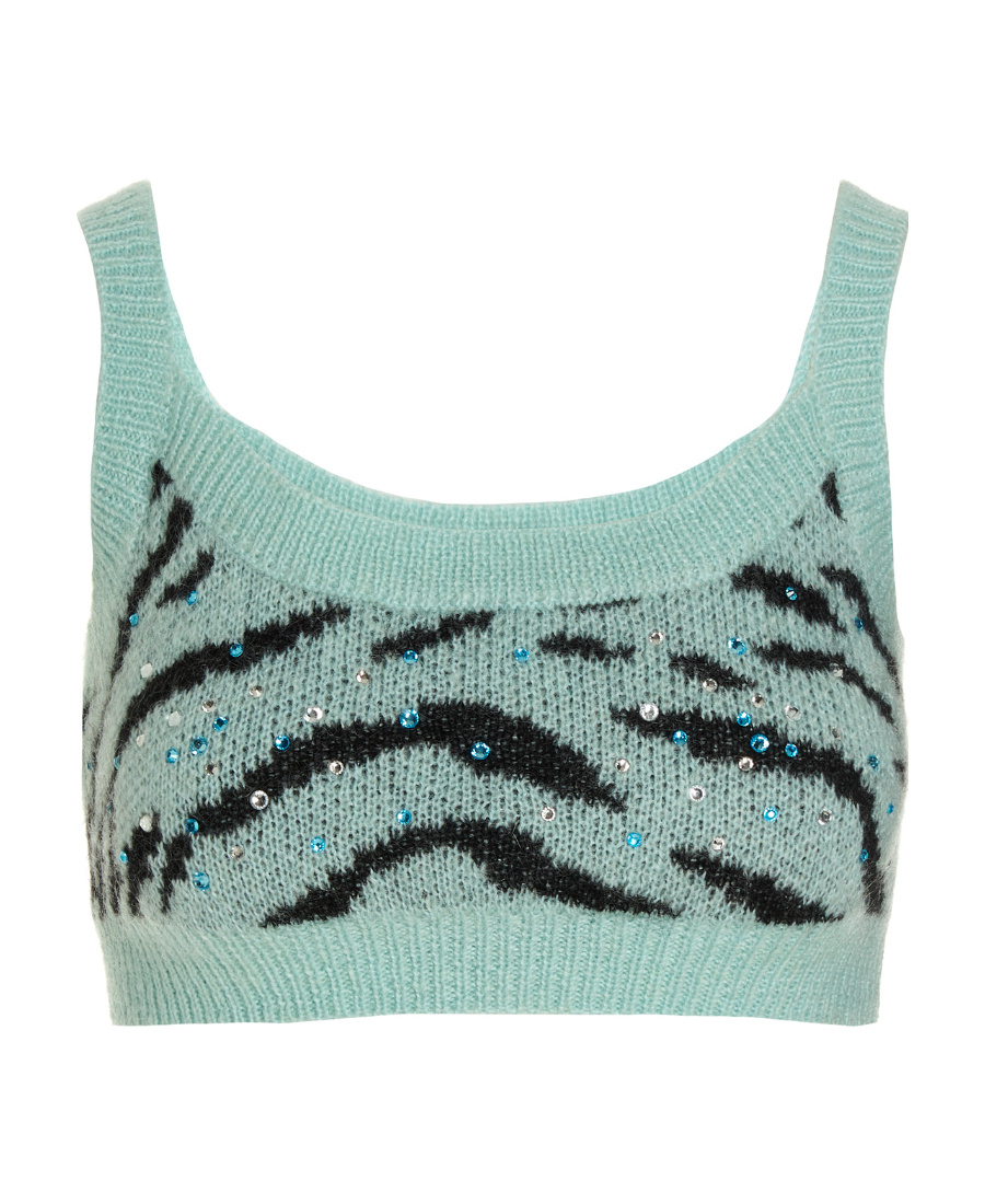 Alessandra Rich Zebra Intarsia-knit Cropped Top In Green