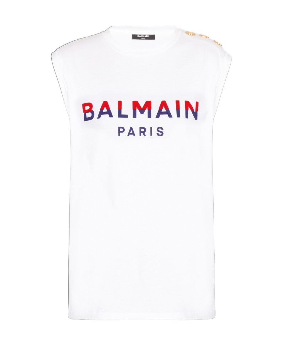 Balmain Flocked-logo Tank Top In White