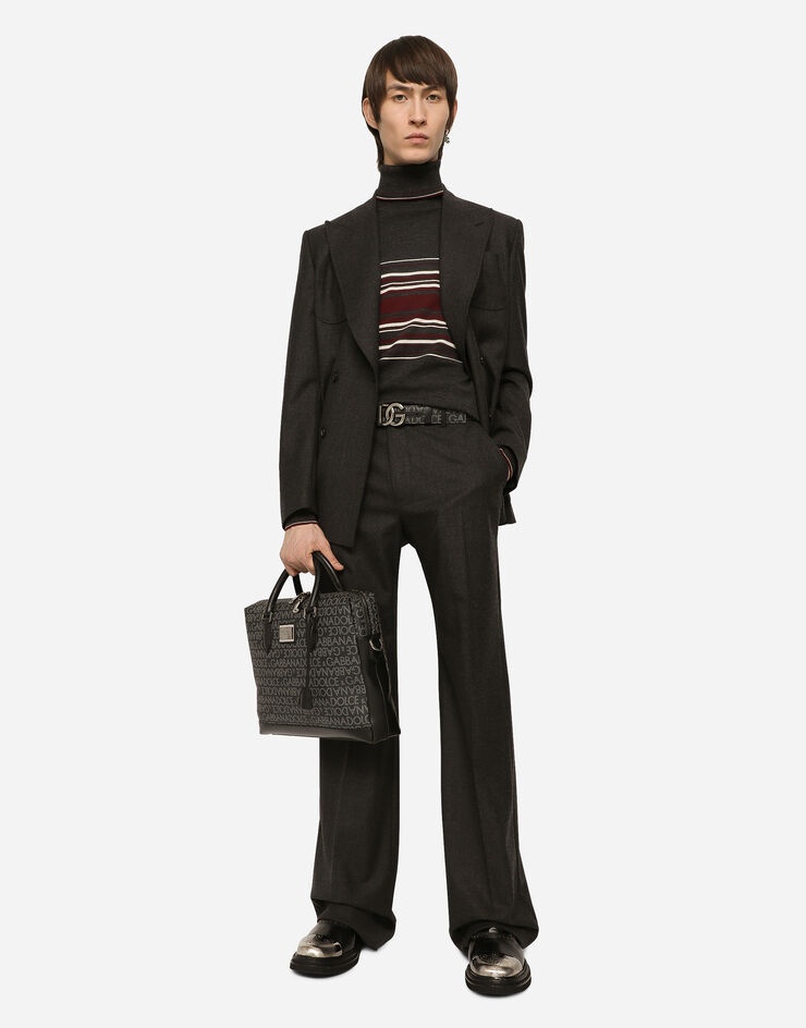 Dolce & Gabbana Turtleneck Virgin Wool Sweater With Unbalanced Stripe Motif In Black