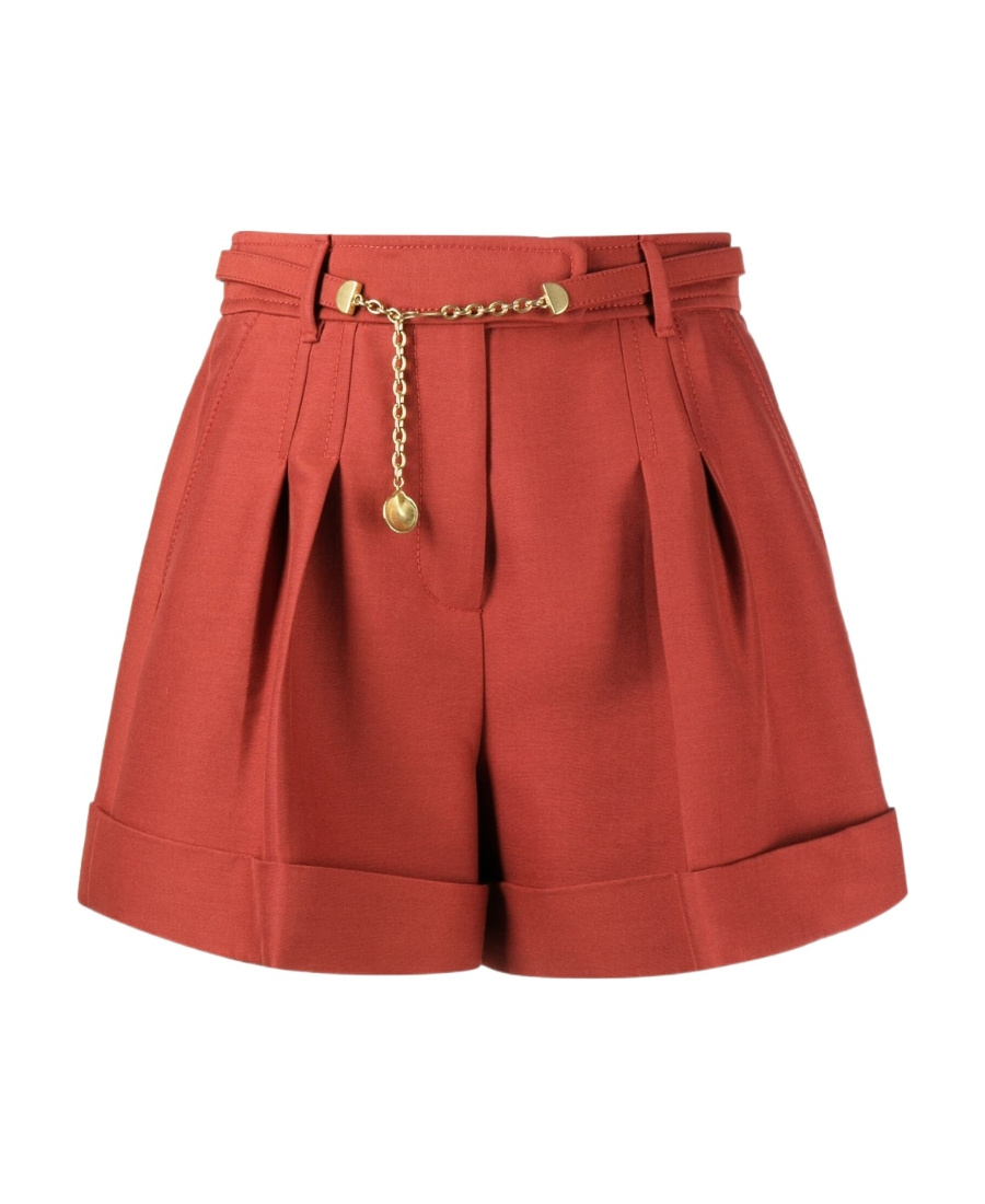 Zimmermann Belted Waist Wool-blend Shorts In Brown