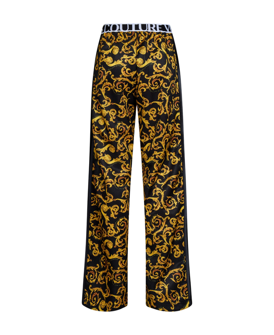 Shop Versace Jeans Printed Wide-legged Pants In Brown