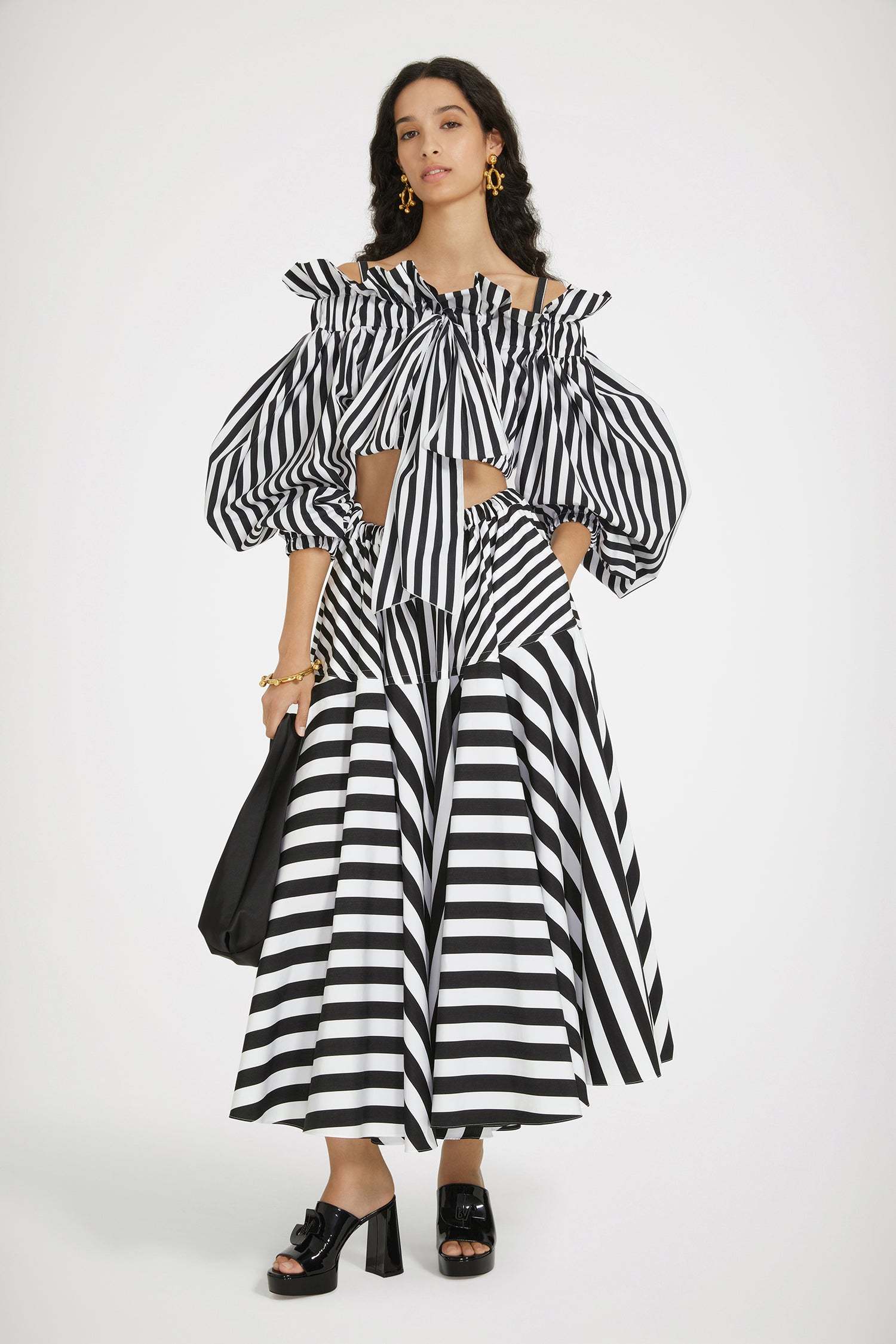 Shop Patou Striped Maxi Skirt In Black