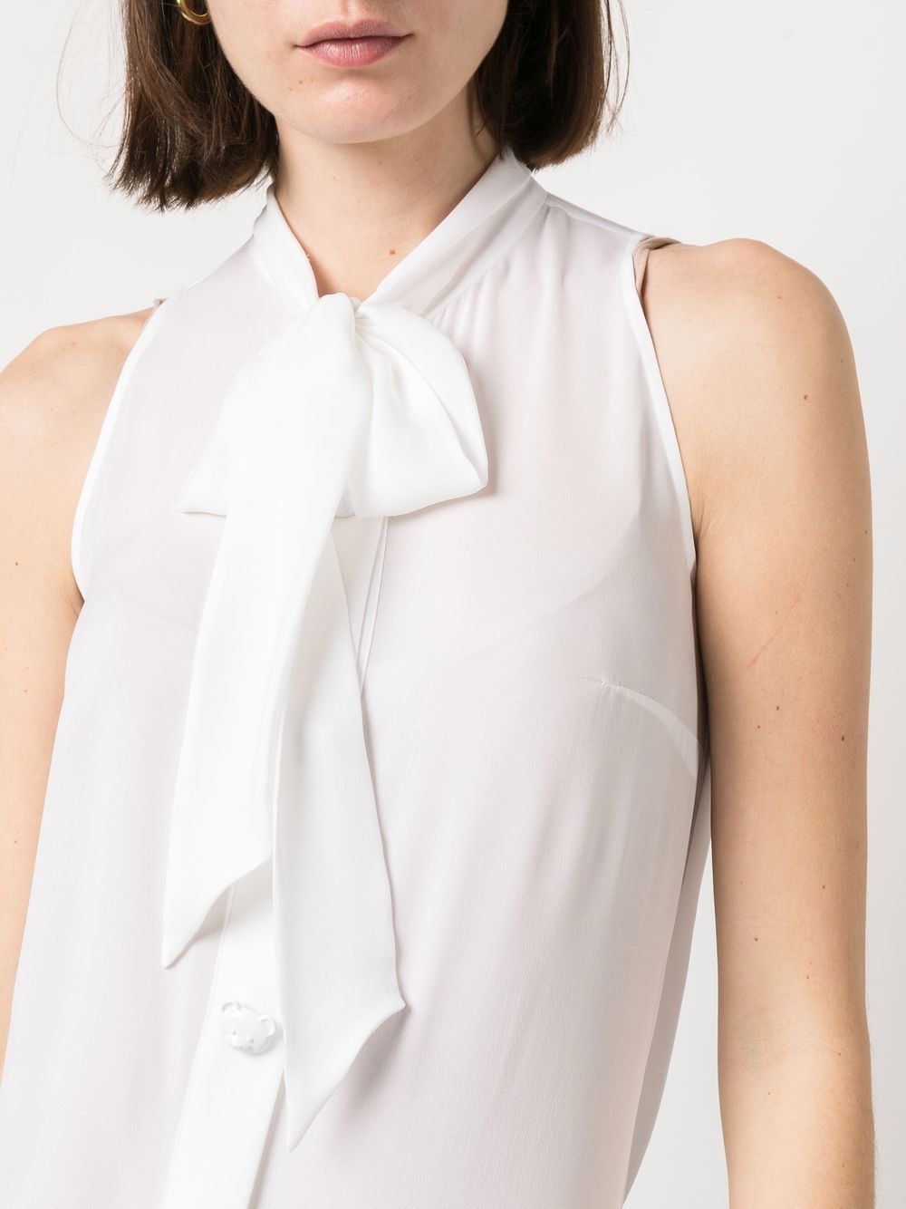 Moschino Collared Tie-neck Sleeveless Top In White