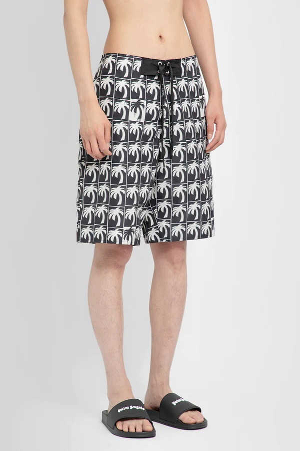 Palm Angels Logo Printed Drawstring Swim Shorts In Black
