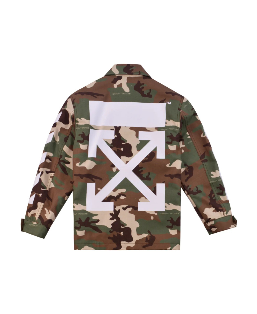 Off-white Logo-embroidered Camouflage-pattern Cotton Jacket In Green