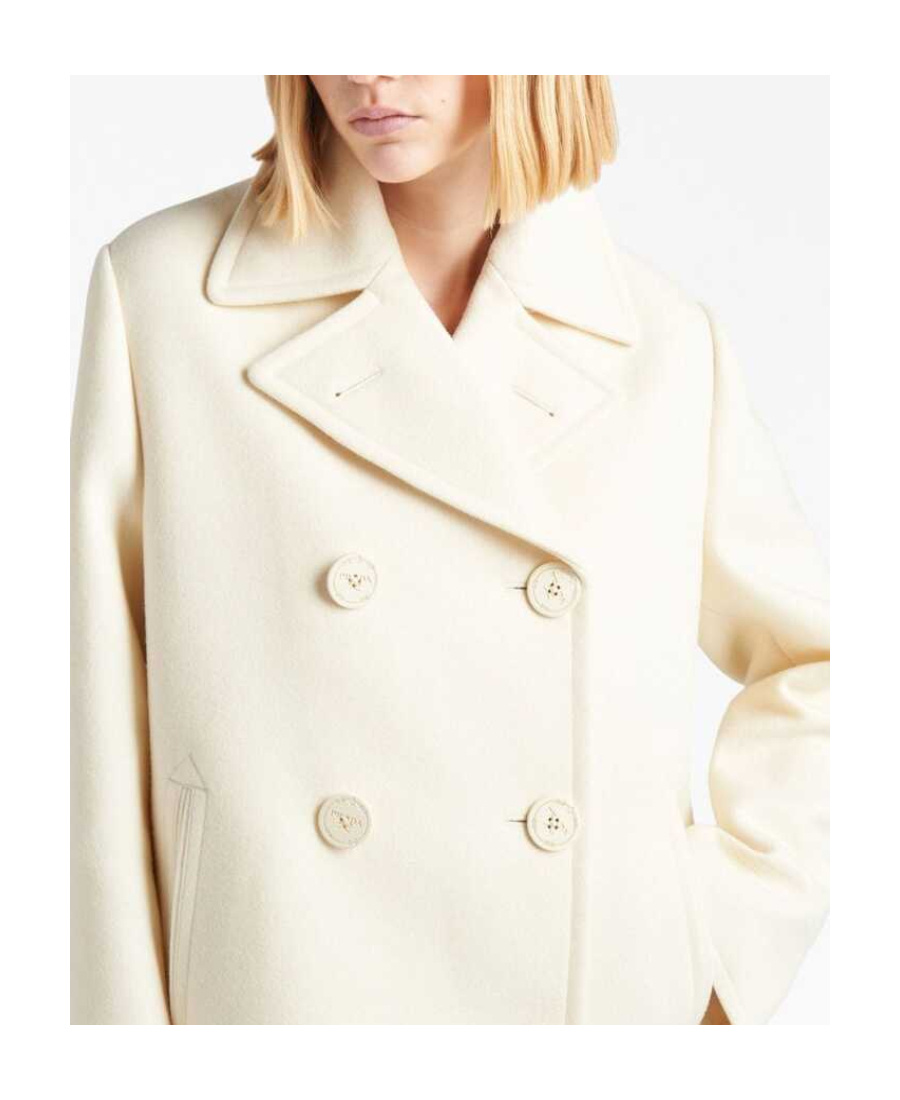 Prada Double-breasted Wool Coat Women In Nude