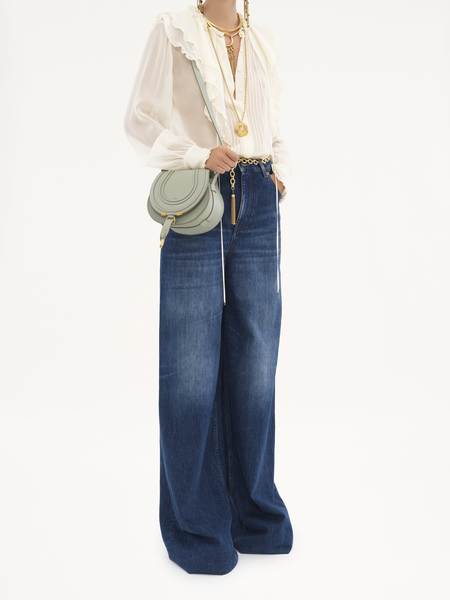 Chloé Marcie Foldover Small Shoulder Bag In Gray