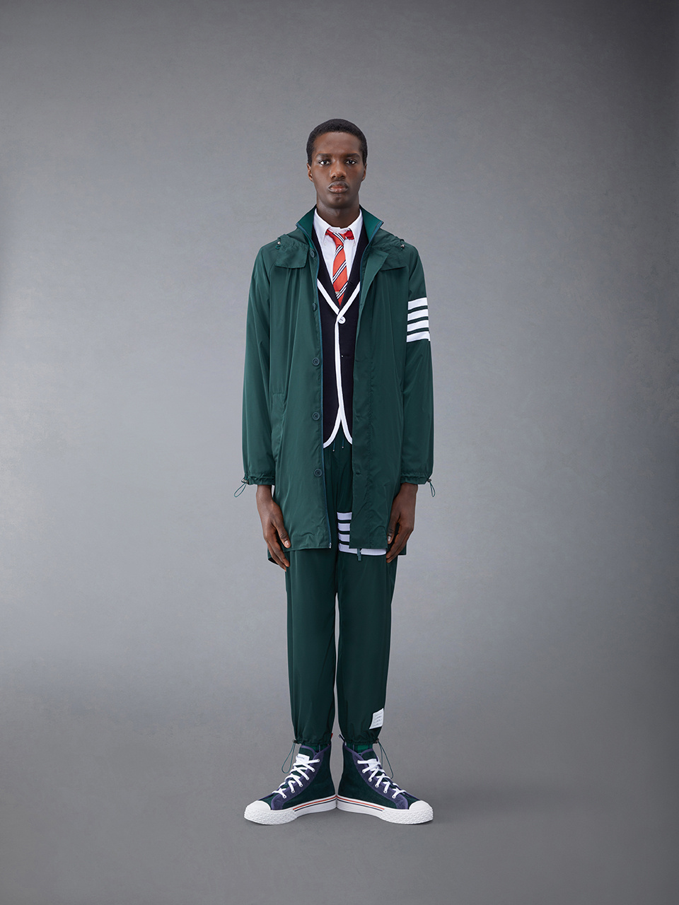 THOM BROWNE RAGLAN-SLEEVE PARKA COAT