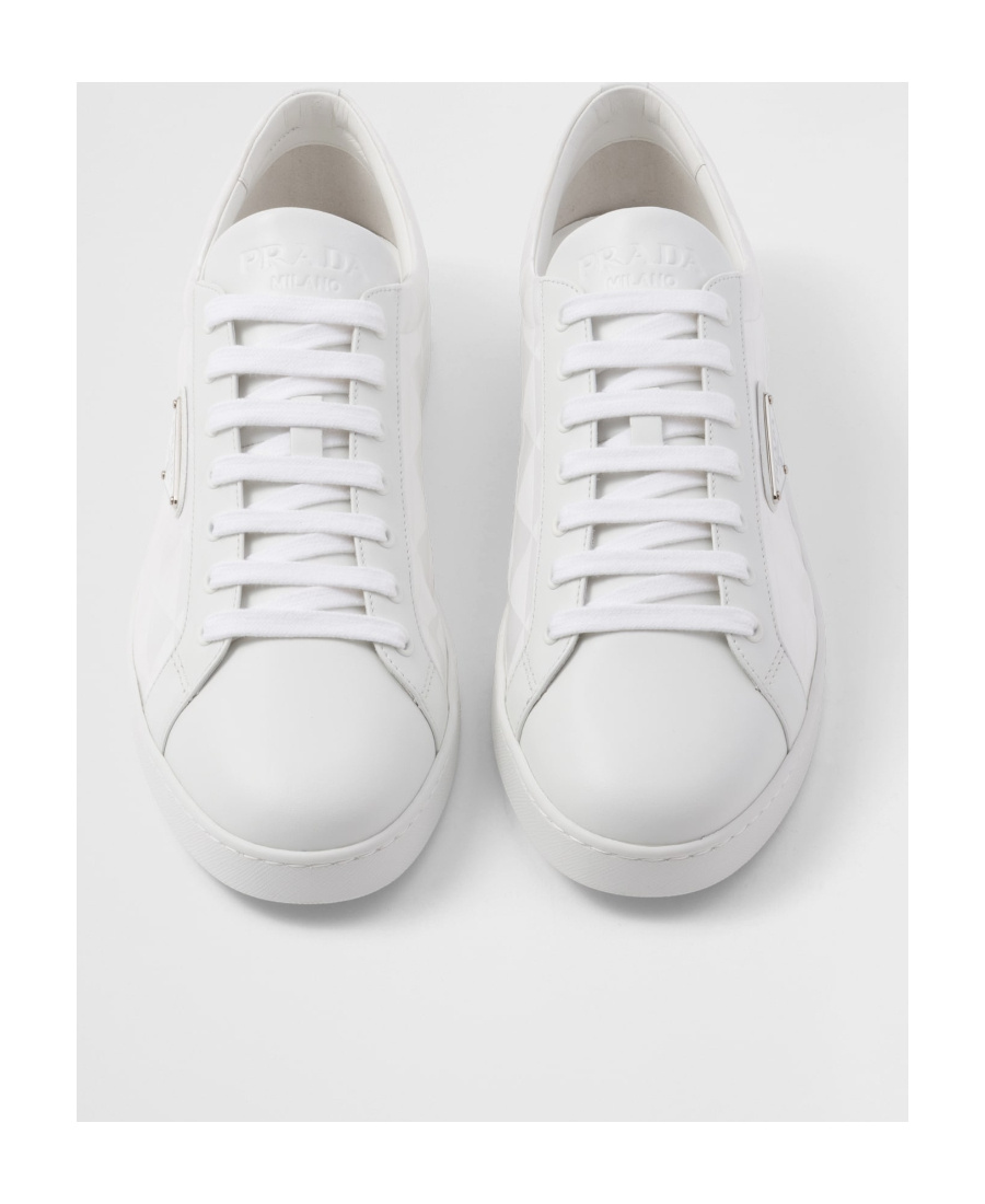 Prada Nylon And Leather Sneakers With Iconic Logo In White