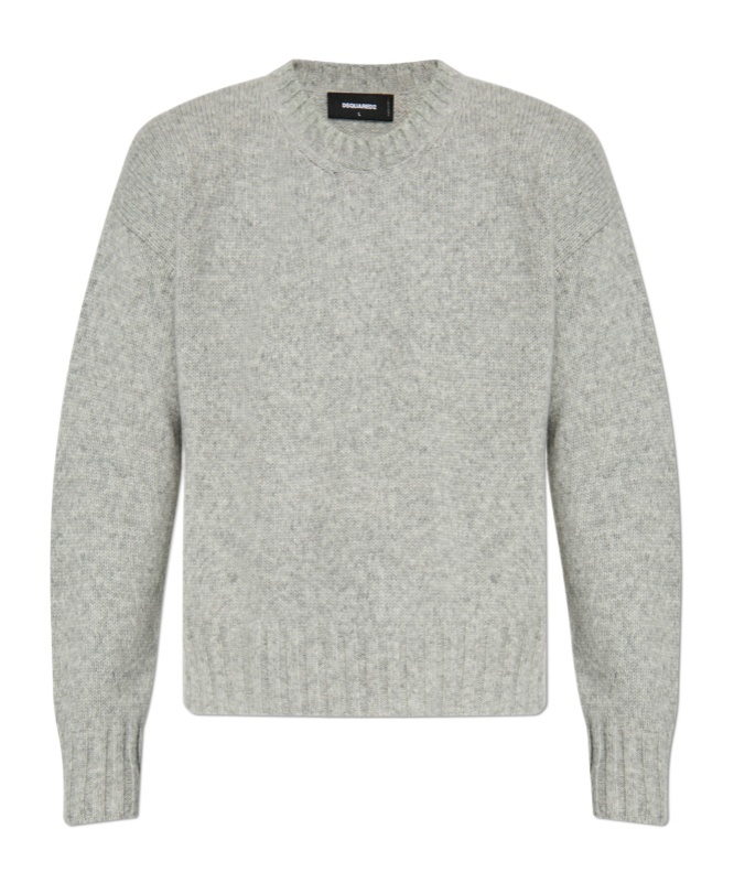 Dsquared2 Wool And Cashmere Crew-neck Sweater With Kangaroo Pocket In Gray