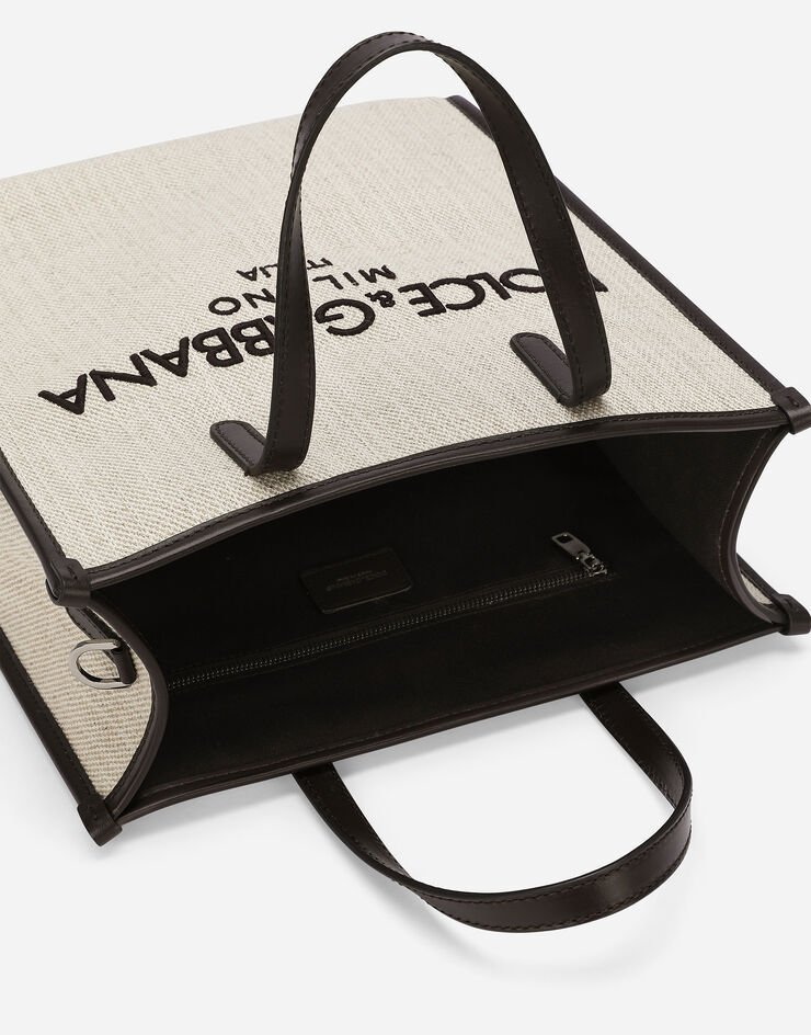 Dolce & Gabbana Small Shopping Canvas Tote Bag In Nude