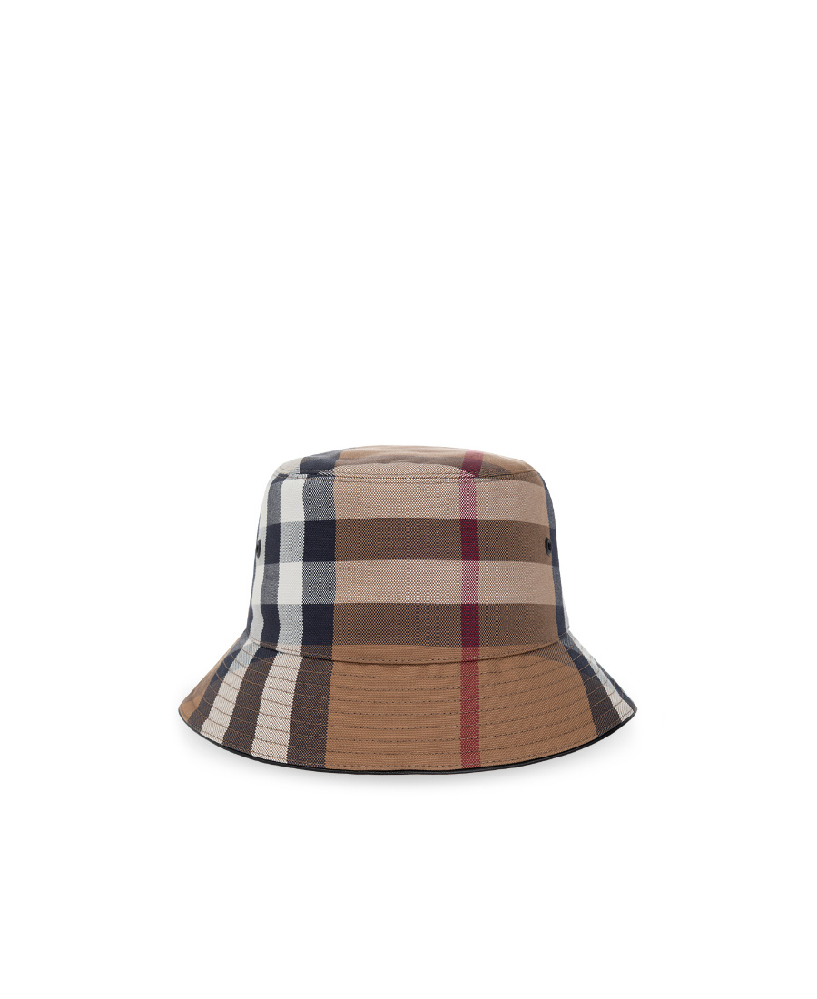 Burberry Check Print Bucket Hat In Navy/white/maroon