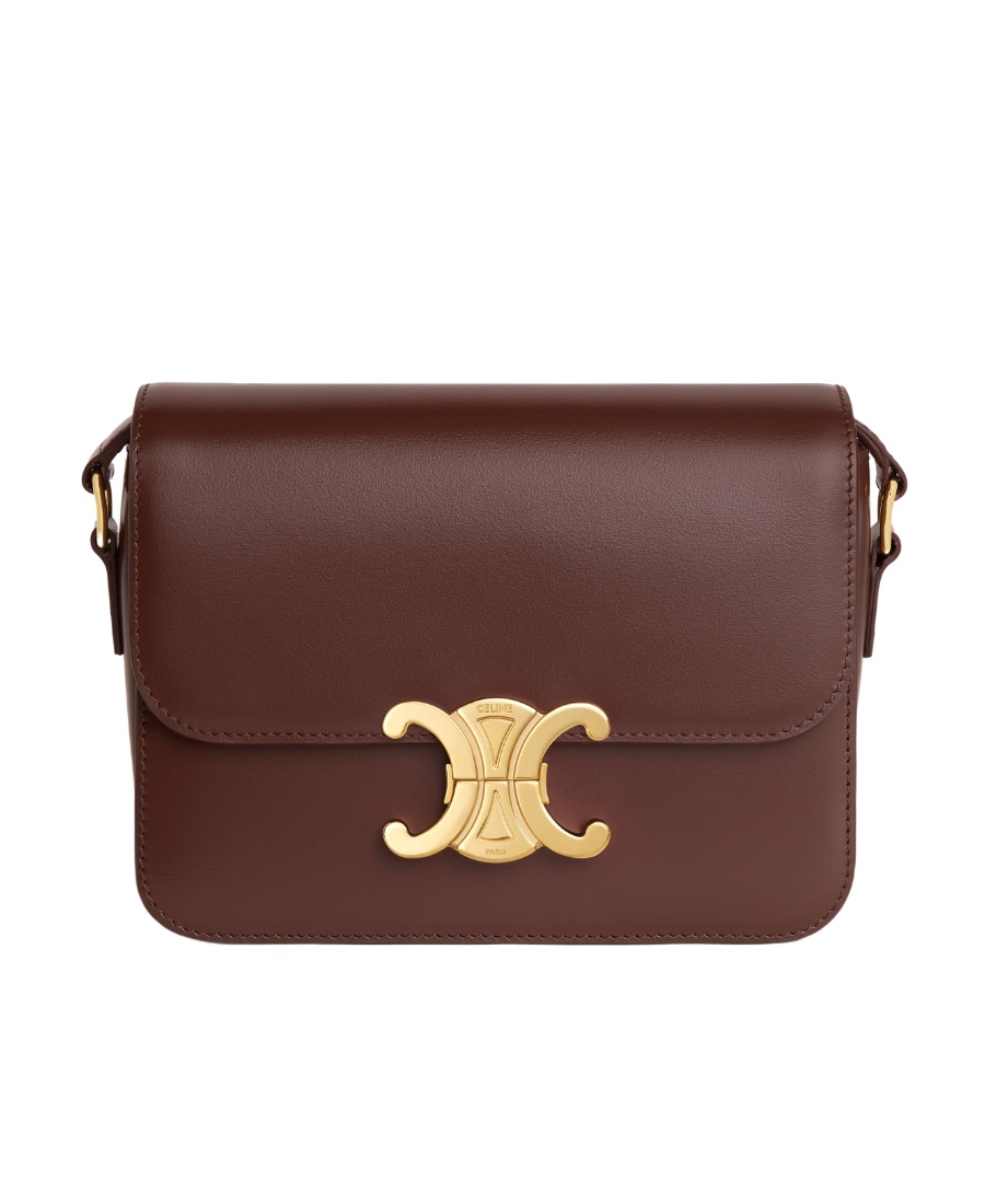 Celine Triomphe Classique Bag In Glossy Calfskin In Brown