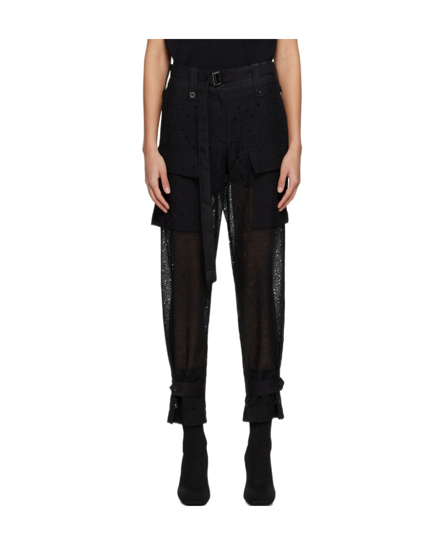 SACAI PERFORATED CROPPED CARGO TROUSERS 