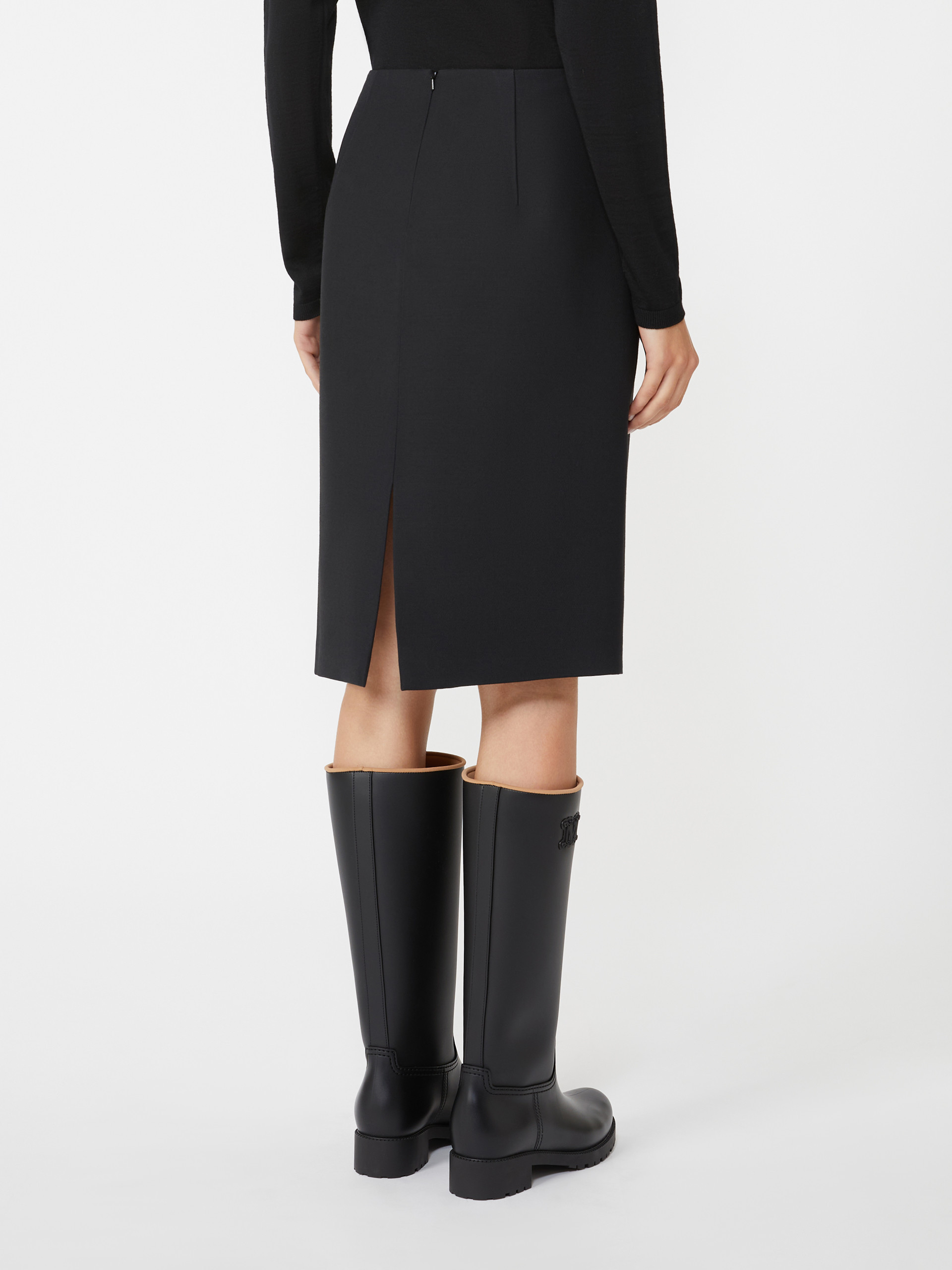 Max Mara Wool And Silk Pencil Skirt In Black