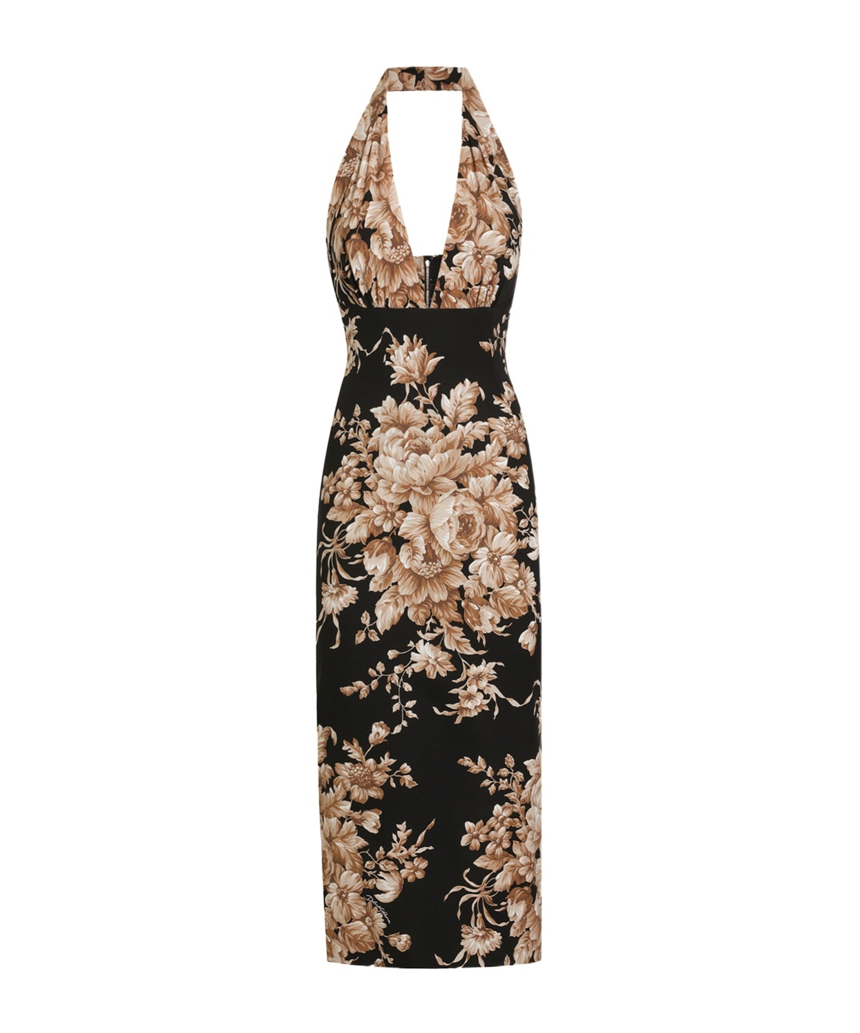Dolce & Gabbana Floral Silk-charmeuse Midi Halter Dress In Multi