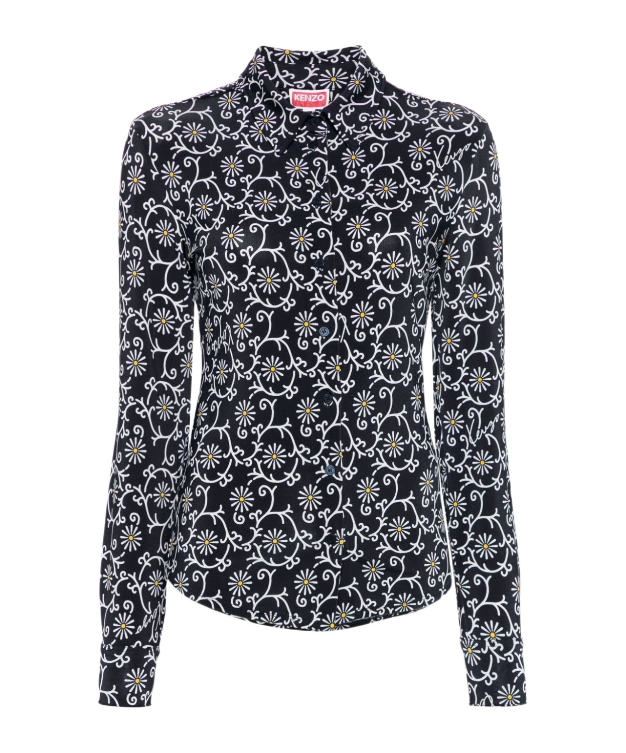 Kenzo Floral Print Long Sleeve Top In Black