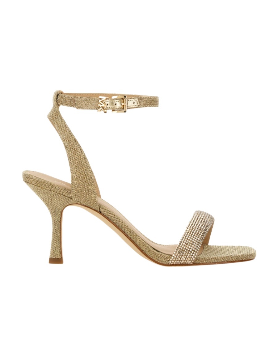 Shop Michael Michael Kors Carrie 75mm Rhinestoned Leather Sandals In Nude