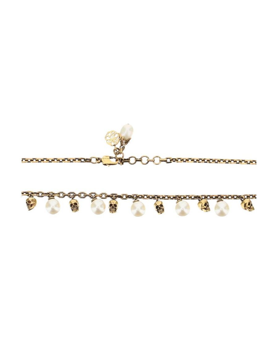 Alexander Mcqueen Skull-detail Pearl-embellished Necklace In Yellow