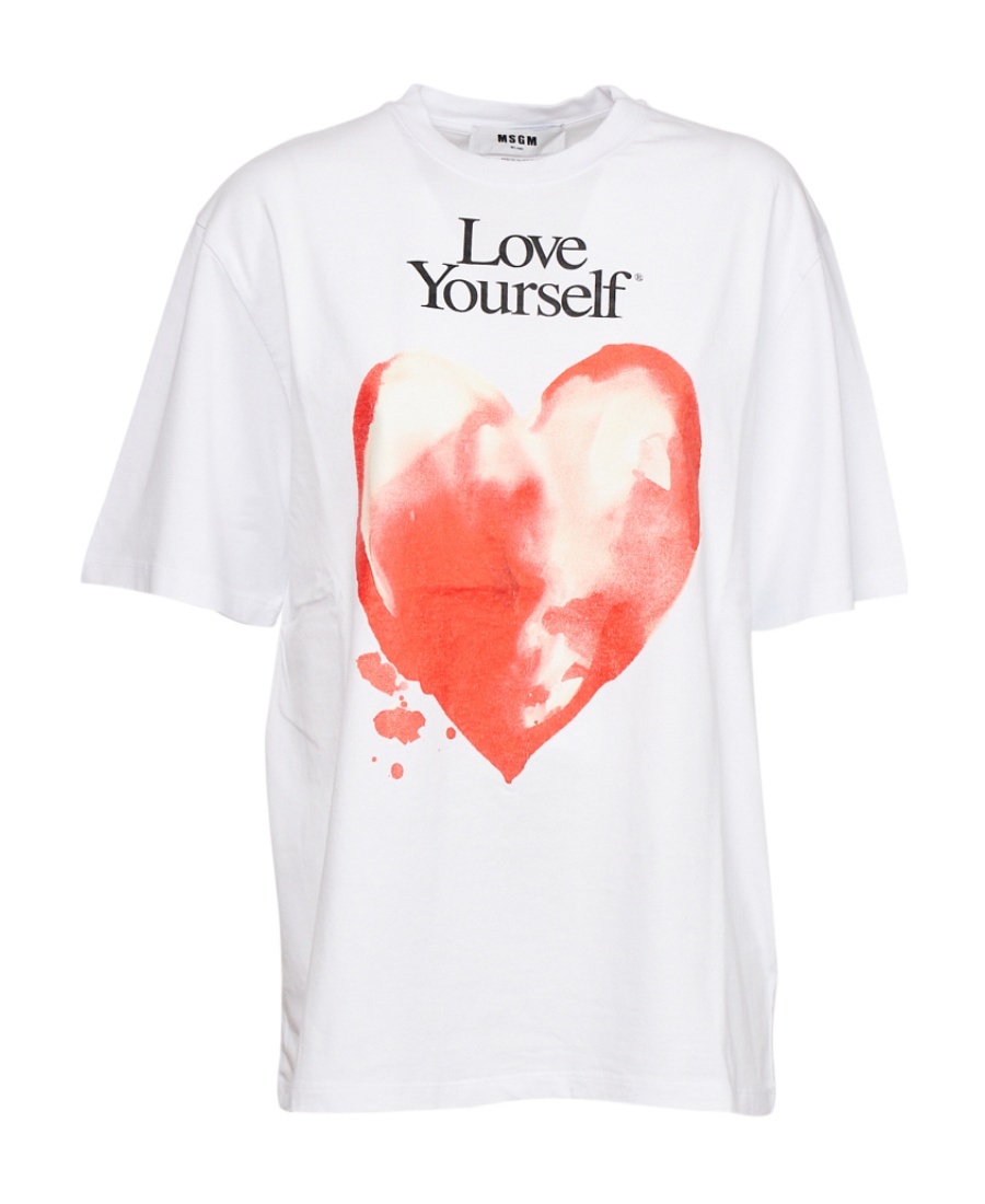 Msgm Heart-print T-shirt In White