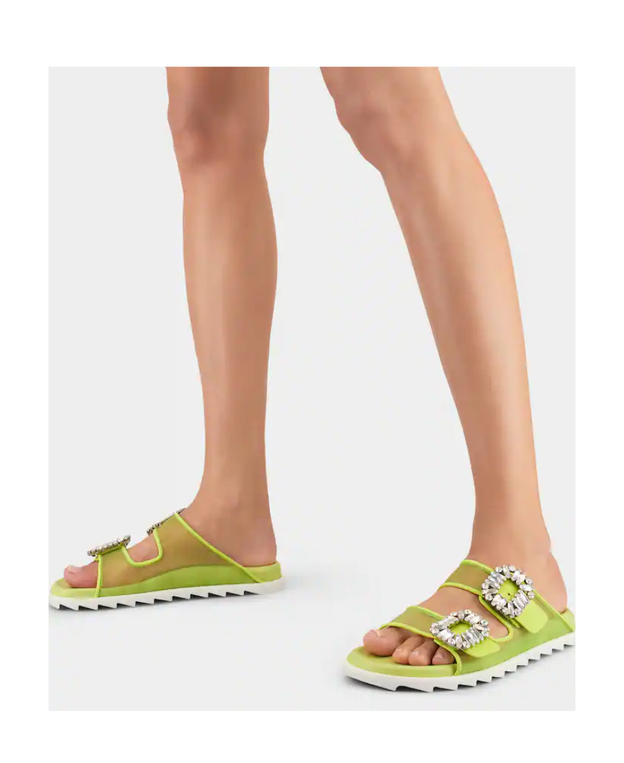 Roger Vivier Crystal-embellished Double-buckle Slides In Green